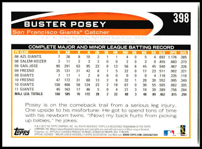 2012 Topps #398 Buster Posey San Francisco Giants