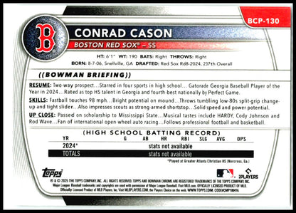 2025 Bowman Chrome Prospects #BCP-130 Conrad Cason Boston Red Sox