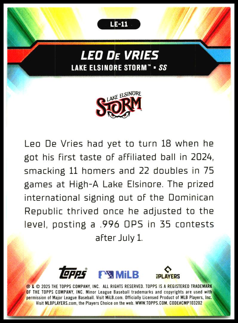 2025 Topps Pro Debut League Elites #LE-11 Leo De Vries Lake Elsinore Storm