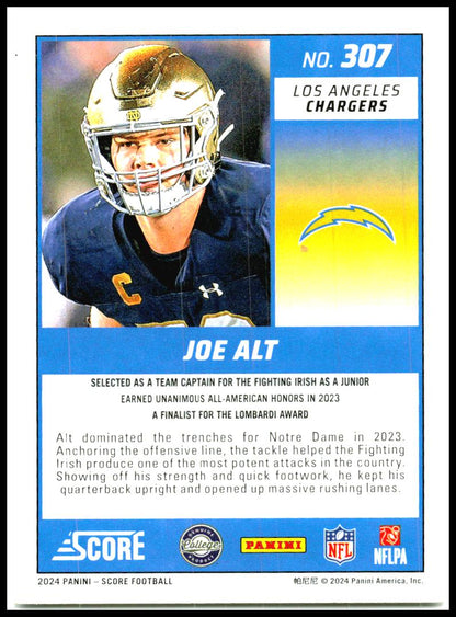 2024 Score #307 Joe Alt Rookie Los Angeles Chargers