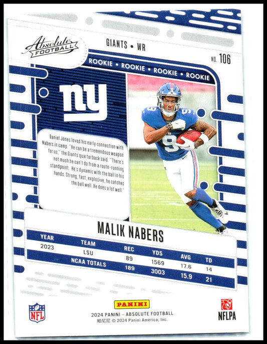 2024 Panini Absolute Green #106 Malik Nabers New York Giants