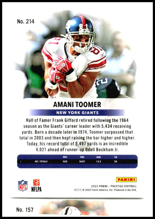 2023 Panini Prestige #214 Amani Toomer New York Giants