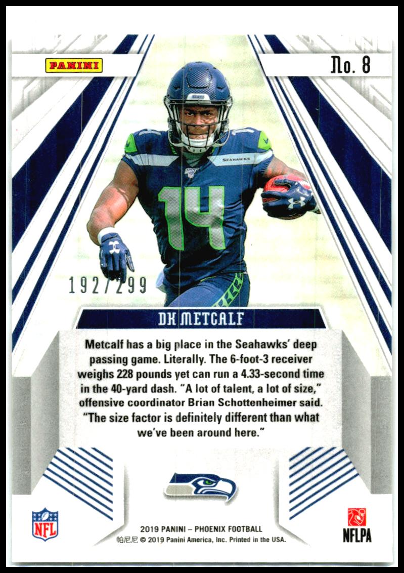 2019 Panini Phoenix Rookie Rising Red #8 DK Metcalf #/299 Seattle Seahawks