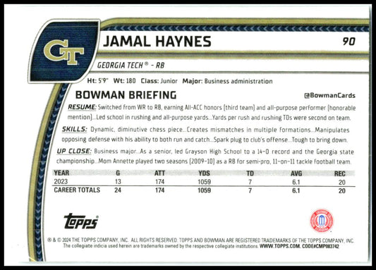 2024 Bowman University Chrome X-Fractor #90 Jamal Haynes Georgia Tech