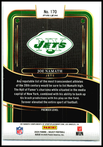 2024 Panini Select - Black & Green Prizm Shock #170 Joe Namath New York Jets