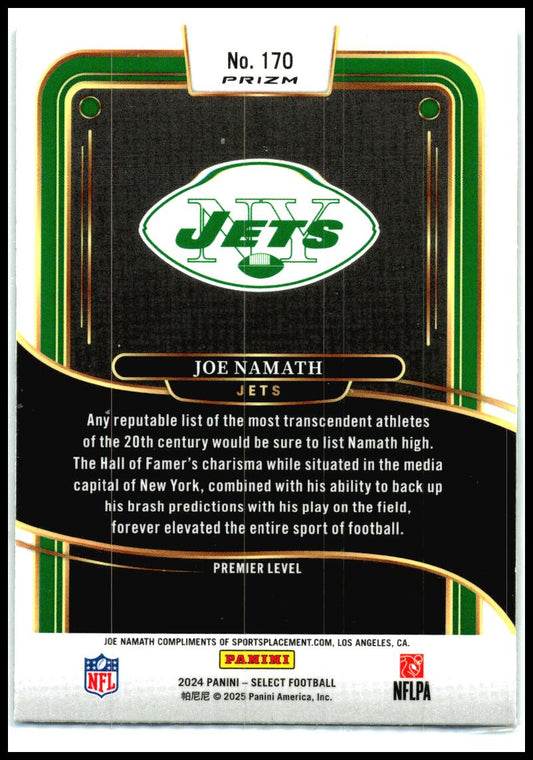 2024 Panini Select - Black & Green Prizm Shock #170 Joe Namath New York Jets