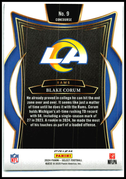 2024 Panini Select Black & Green Prizm Shock #9 Blake Corum Rookie Rams