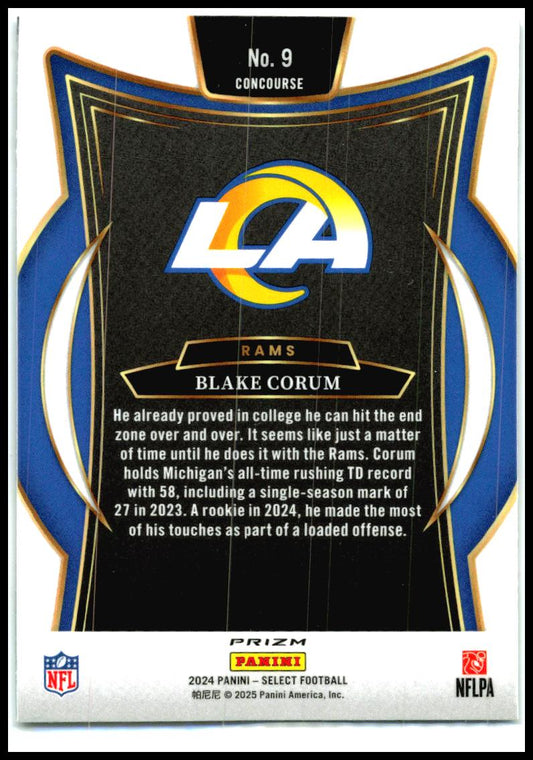 2024 Panini Select Black & Green Prizm Shock #9 Blake Corum Rookie Rams