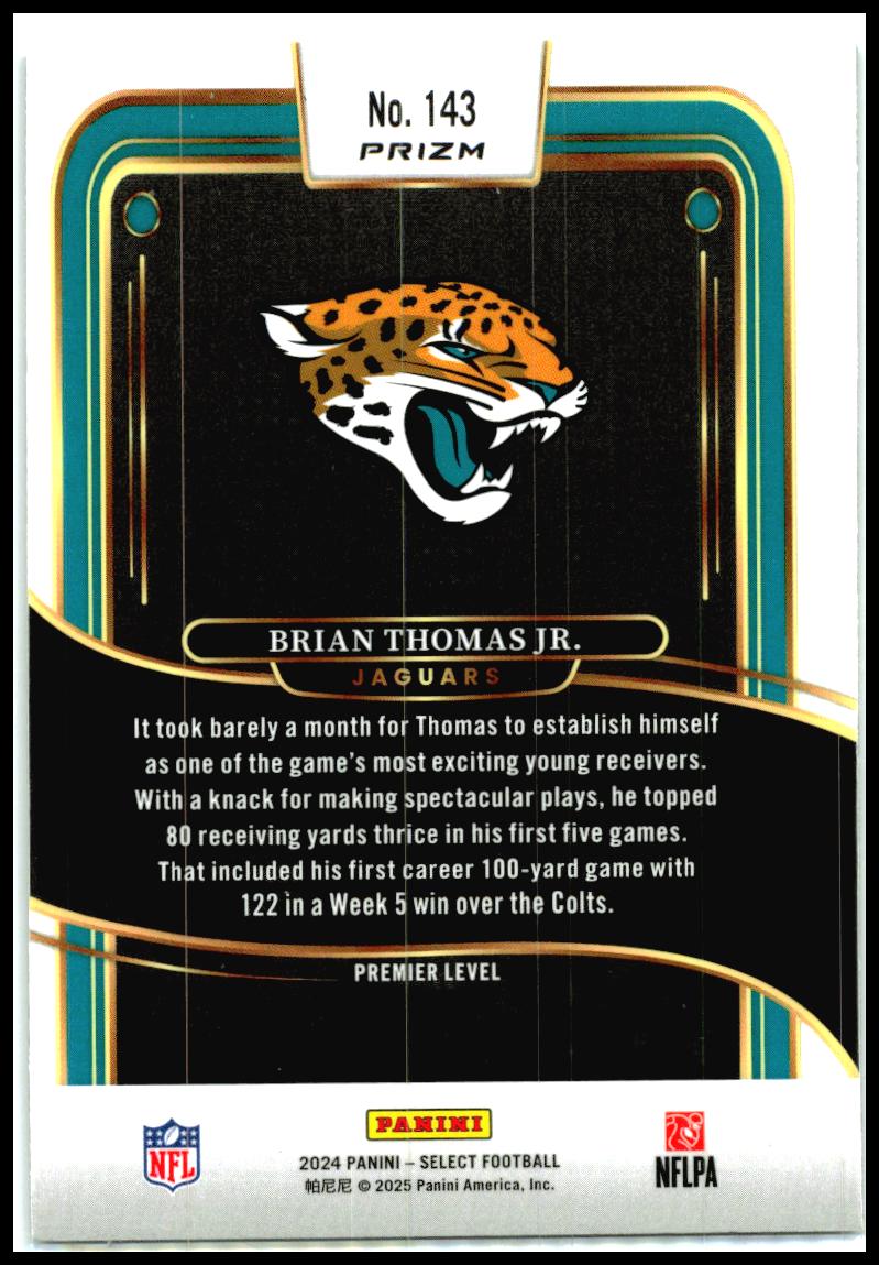 2024 Select Black & Green Prizm Shock #143 Brian Thomas Jr. Rookie Jaguars