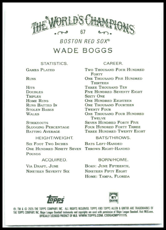 2025 Topps Allen & Ginter Foil Filagree #67 Wade Boggs Boston Red Sox