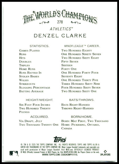 2025 Topps Allen & Ginter Silver Portrait #278 Denzel Clarke Rookie Athletics