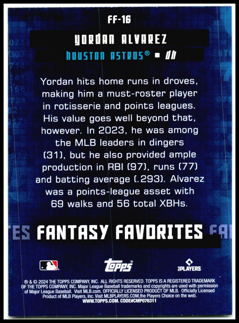 2024 Topps Fantasy Favorites #FF-16 Yordan Alvarez Houston Astros