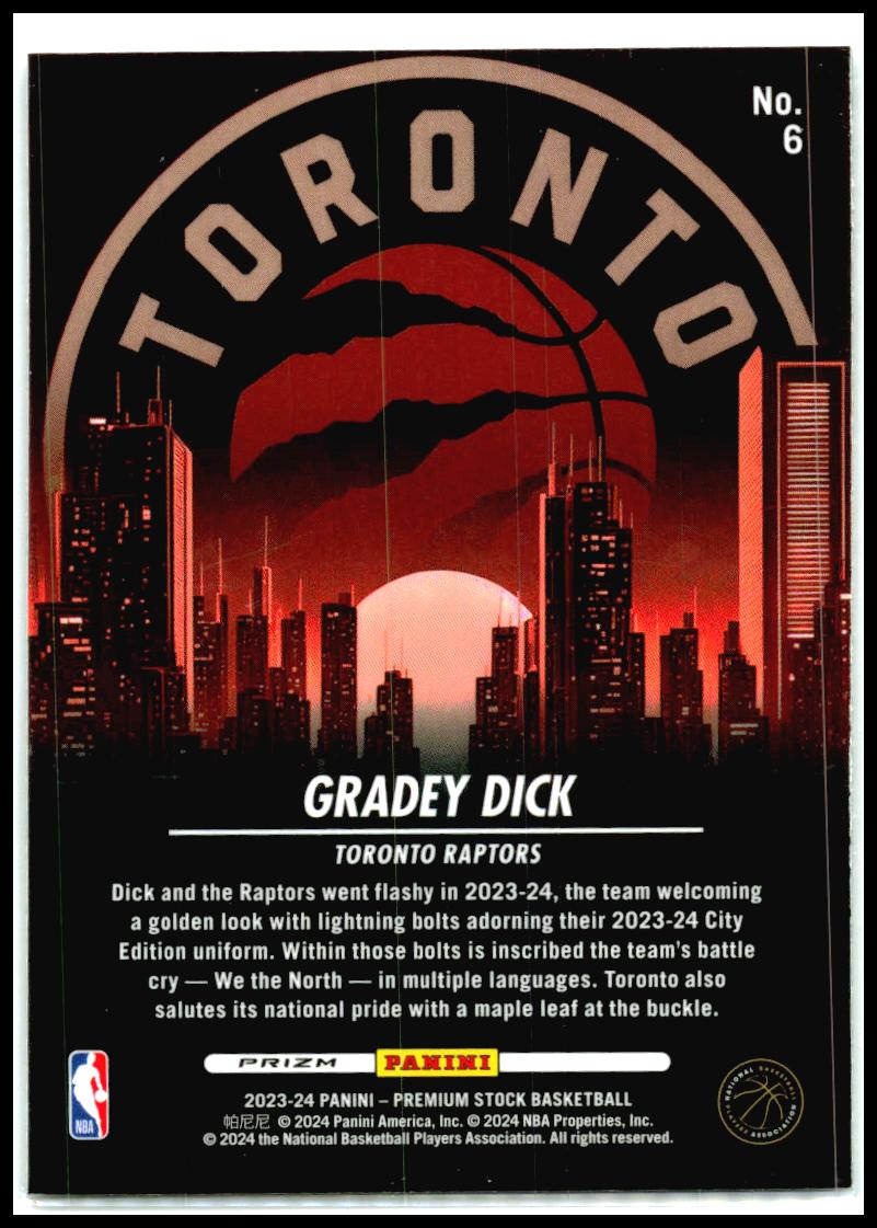 2023-24 Hoops Premium Stock City Edition Silver Prizm #6 Gradey Dick Raptors