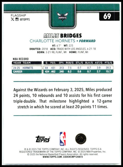 2025-26 Topps Diamante #69 Miles Bridges Charlotte Hornets
