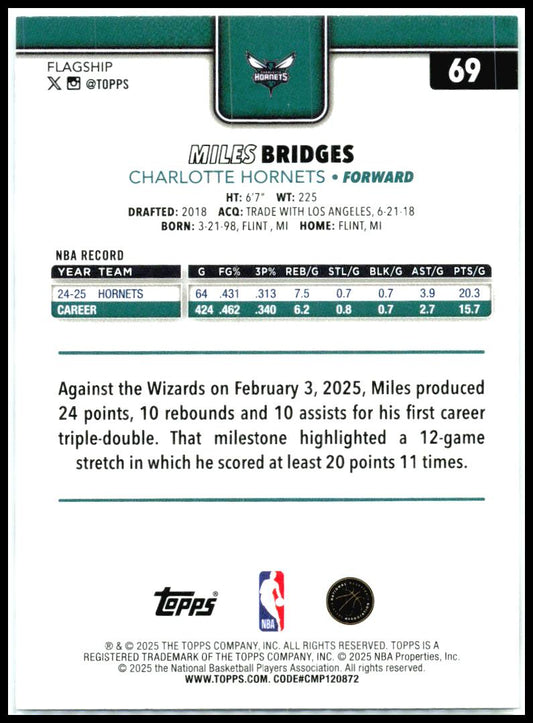 2025-26 Topps Diamante #69 Miles Bridges Charlotte Hornets