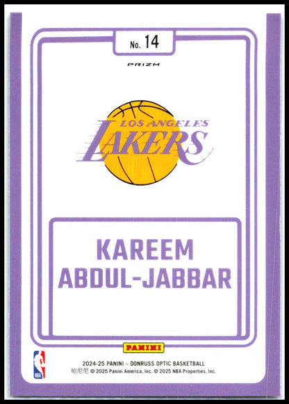 2024-25 Donruss Optic Winner Stays Purple #14 Kareem Abdul-Jabbar Lakers