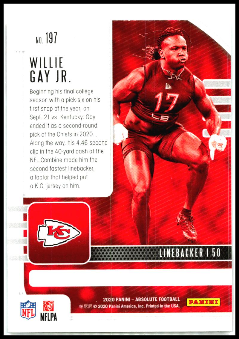 2020 Panini Absolute #197 Willie Gay Jr. Rookie Kansas City Chiefs