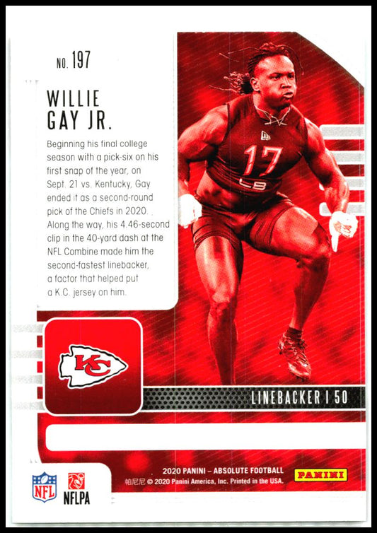 2020 Panini Absolute #197 Willie Gay Jr. Rookie Kansas City Chiefs