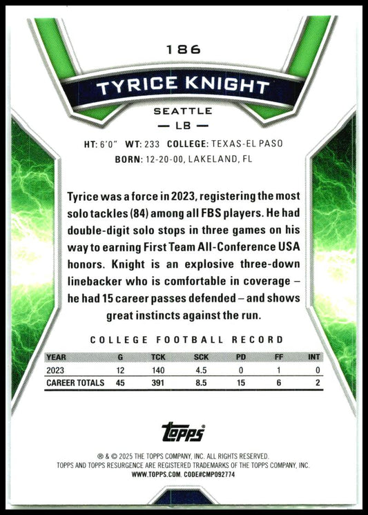 2024 Topps Resurgence #186 Tyrice Knight Rookie Seattle Seahawks