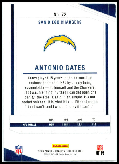 2024 Donruss Elite #72 Antonio Gates San Diego Chargers
