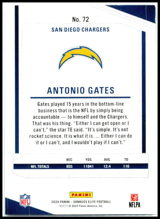 2024 Donruss Elite #72 Antonio Gates San Diego Chargers