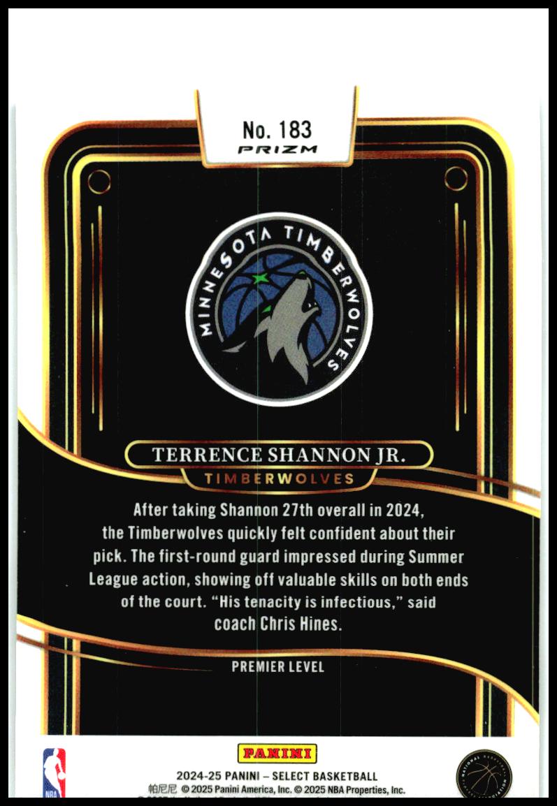 2024-25 Panini Select Tectonic Prizm #183 Terrence Shannon Jr. Rookie Minnesota