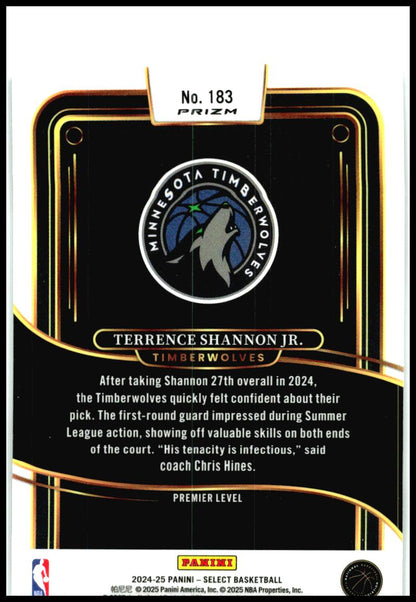 2024-25 Panini Select Tectonic Prizm #183 Terrence Shannon Jr. Rookie Minnesota