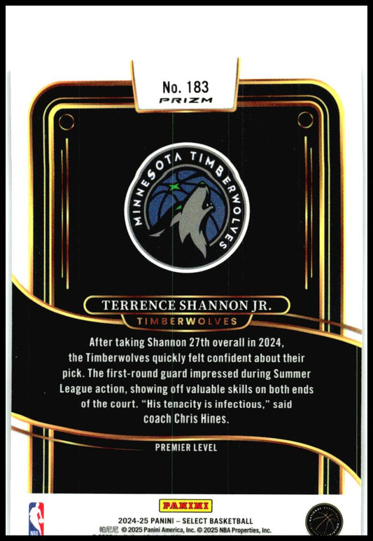 2024-25 Panini Select Tectonic Prizm #183 Terrence Shannon Jr. Rookie Minnesota