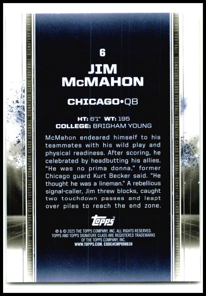 2024 Topps Signature Class Red & Yellow #6 Jim McMahon Chicago Bears