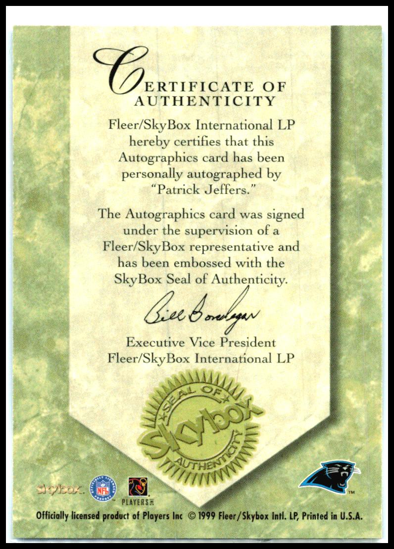 1999 Fleer SkyBox Premium Autographics # Patrick Jeffers Dallas