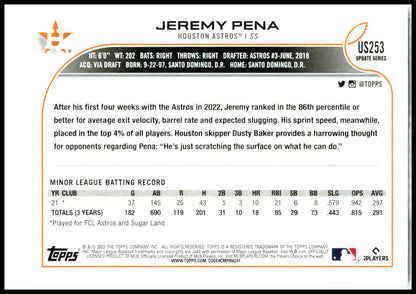 2022 Topps #us253 Jeremy Pena Rookie Houston Astros