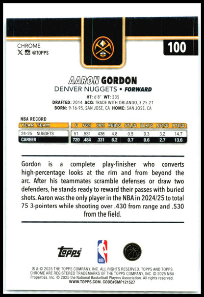 2025-26 Topps Chrome Prism Refractor #100 Aaron Gordon Denver Nuggets