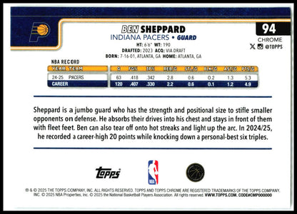 2025-26 Topps Chrome X-Fractor #94 Ben Sheppard Indiana Pacers