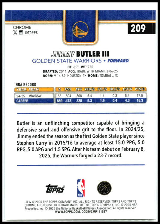 2025-26 Topps Chrome Prism Refractor #209 Jimmy Butler III Golden State Warriors