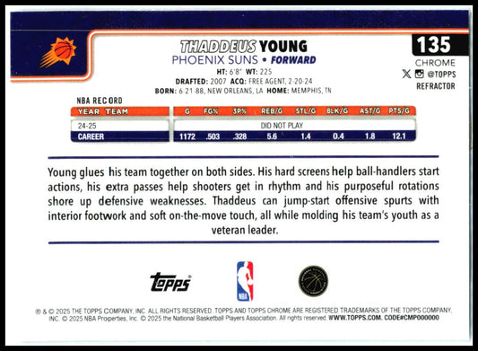 2025-26 Topps Chrome Refractor #135 Thaddeus Young Phoenix Suns