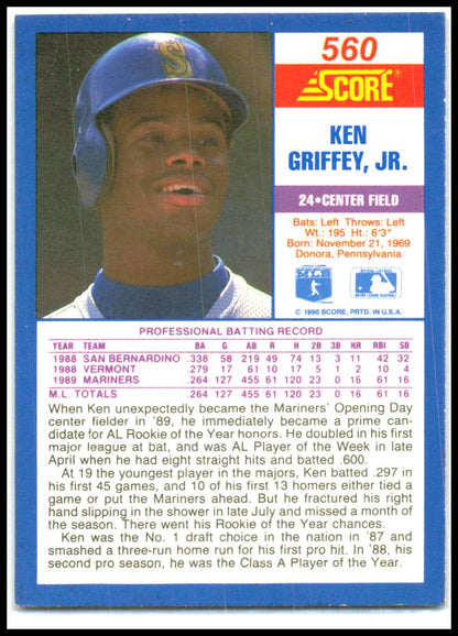 1990 Score #560 Ken Griffey, Jr. Seattle Mariners