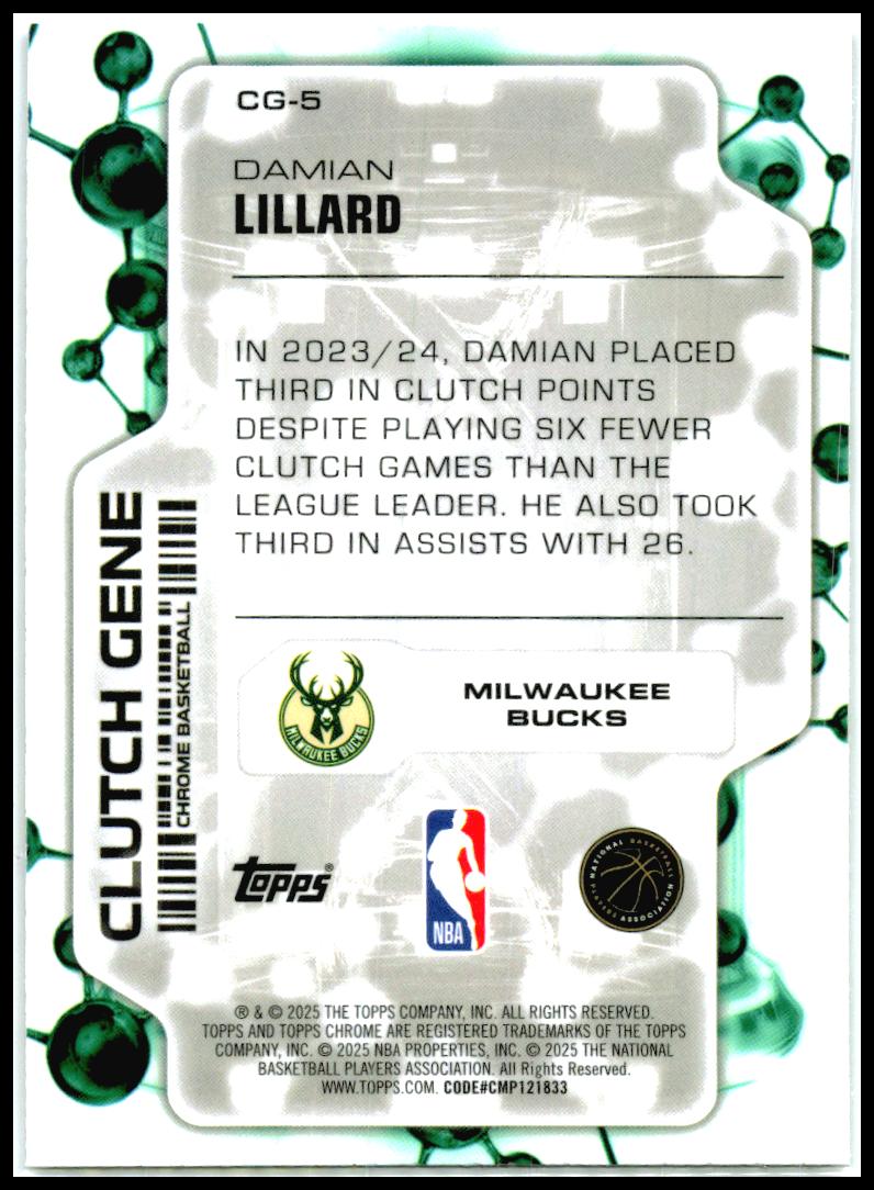 2025-26 Topps Chrome Clutch Gene #CG-5 Damian Lillard Milwaukee Bucks