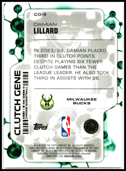 2025-26 Topps Chrome Clutch Gene #CG-5 Damian Lillard Milwaukee Bucks