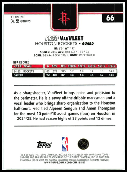 2025-26 Topps Chrome X-Fractor #66 Fred VanVleet Houston Rockets
