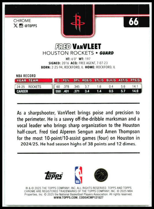 2025-26 Topps Chrome X-Fractor #66 Fred VanVleet Houston Rockets