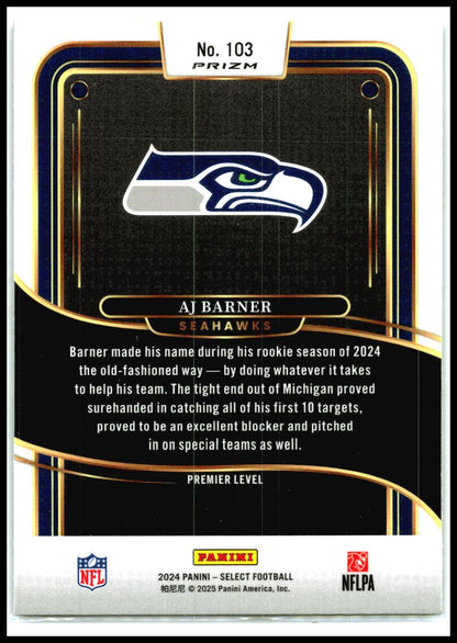 2024 Panini Select Black & Green Prizm Shock #103 AJ Barner Rookie Seattle