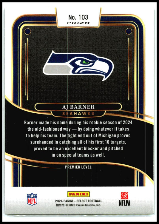 2024 Panini Select Black & Green Prizm Shock #103 AJ Barner Rookie Seattle