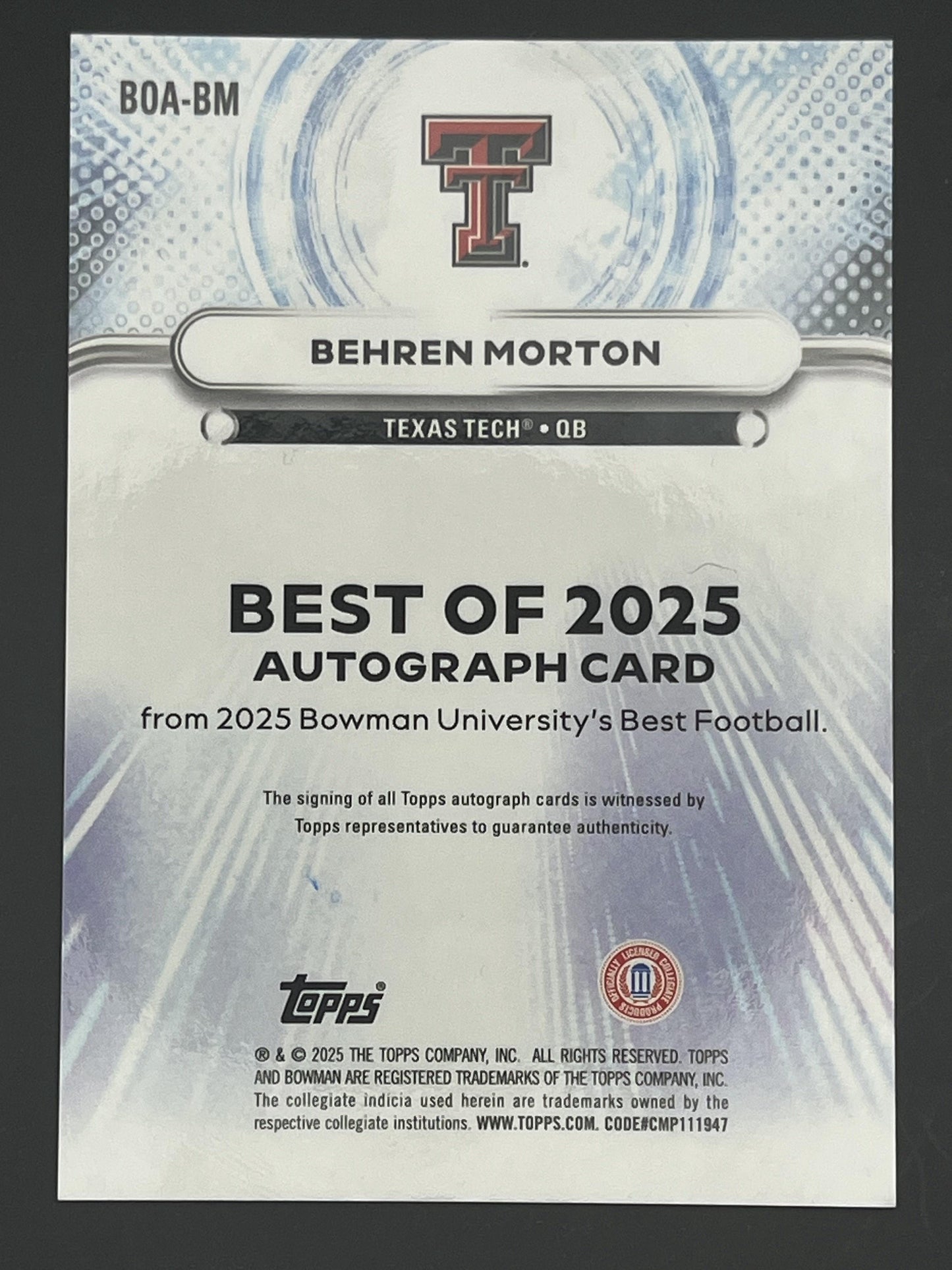 2025 Bowman University Best Best of 2025 Auto Green Mini Diamond # Behren Morton