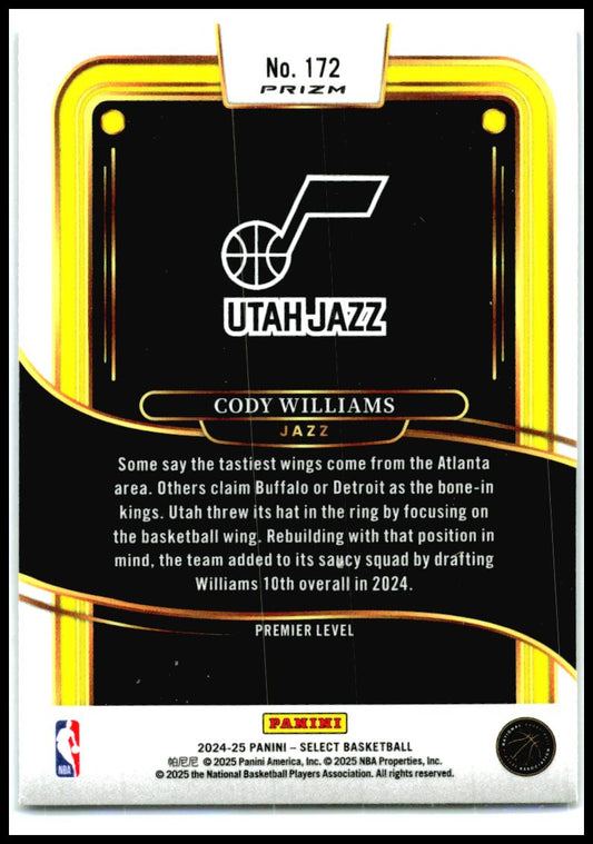 2024-25 Panini Select Blue Cracked Ice Prizm #172 Cody Williams Rookie Utah Jazz