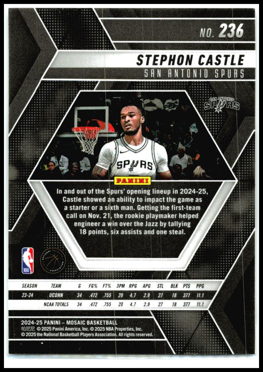 2024-25 Panini Mosaic #236 Stephon Castle Rookie San Antonio Spurs