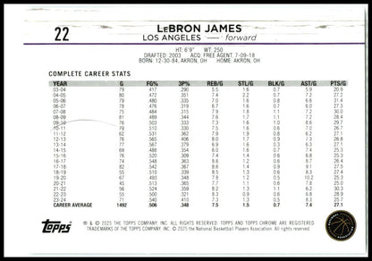 2024-25 Topps Chrome #22 LeBron James Los Angeles Lakers