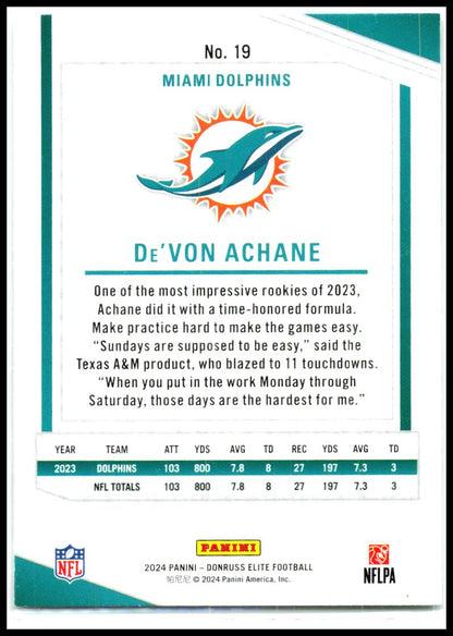 2024 Donruss Elite #19 De'Von Achane Miami Dolphins