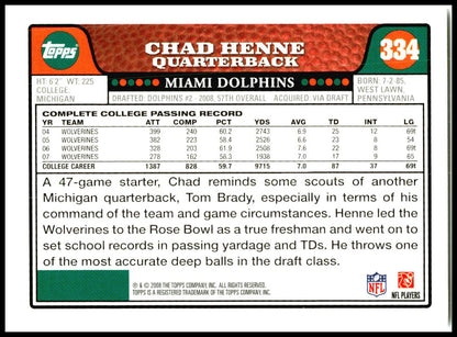 2008 Topps #334 Chad Henne Rookie Miami Dolphins