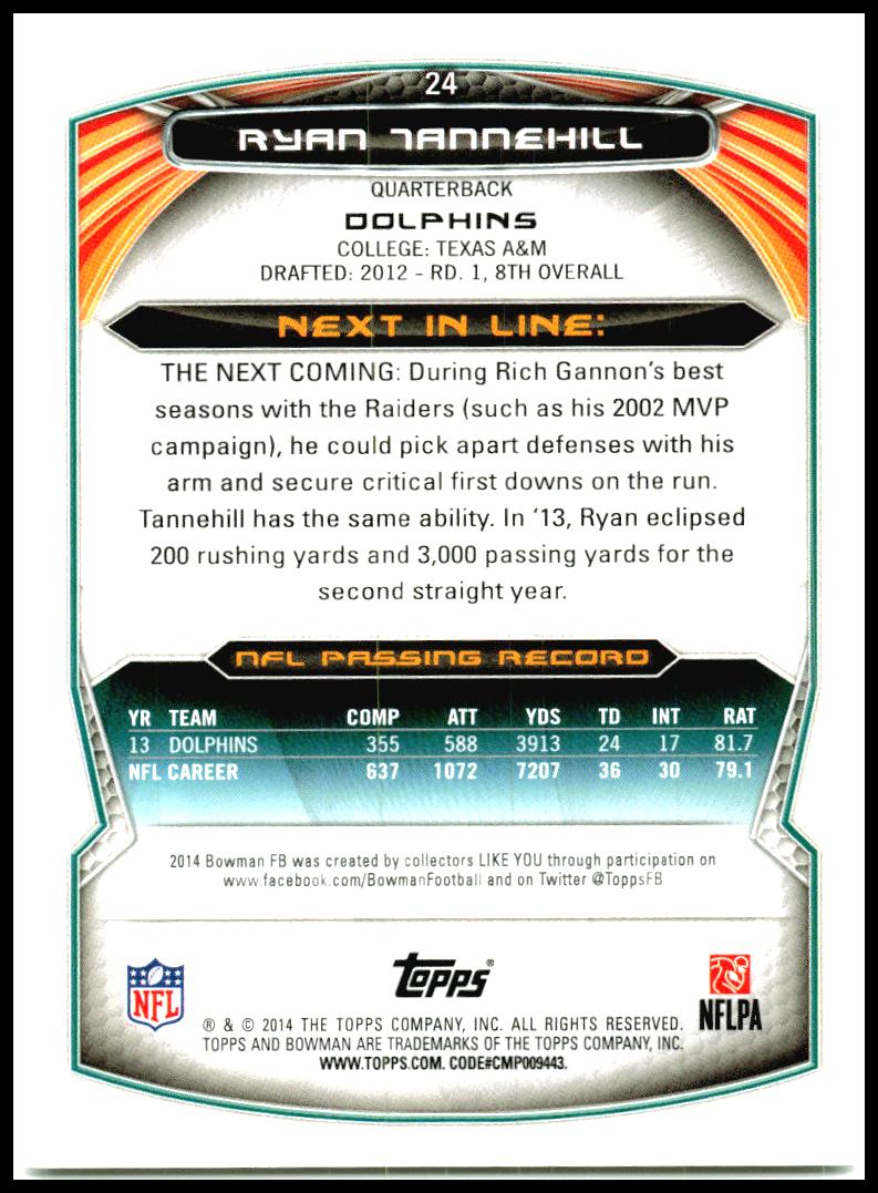 2014 Bowman #24 Ryan Tannehill Miami Dolphins