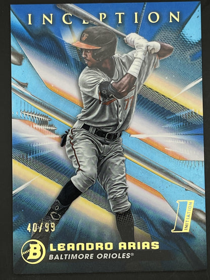 2023 Bowman Inception Blue Foil #52 Leandro Arias #/99 Baltimore Orioles